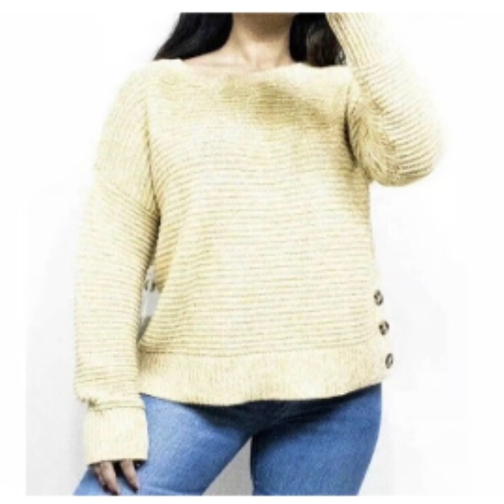 | joie | yellow crewneck oversized sweater side buttons